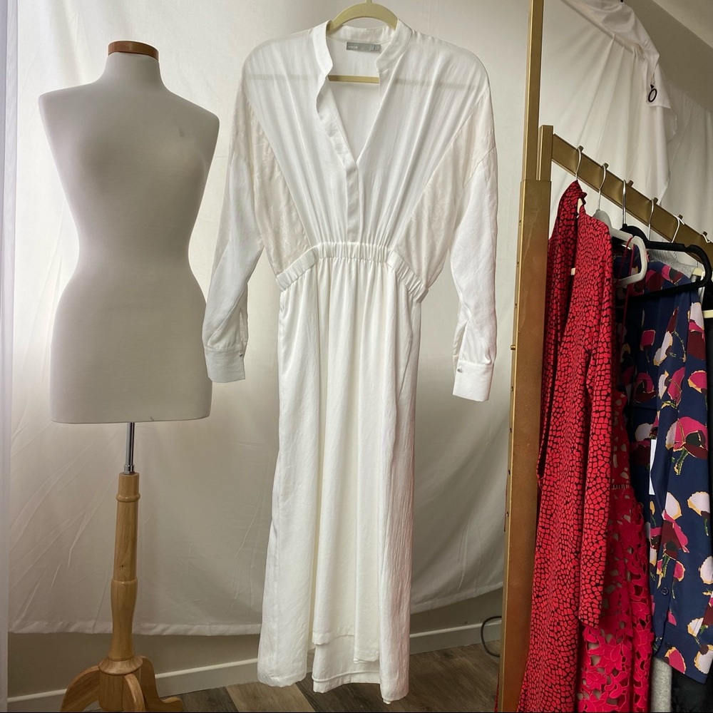 Vince Mixed Media Dress in Optic White XS